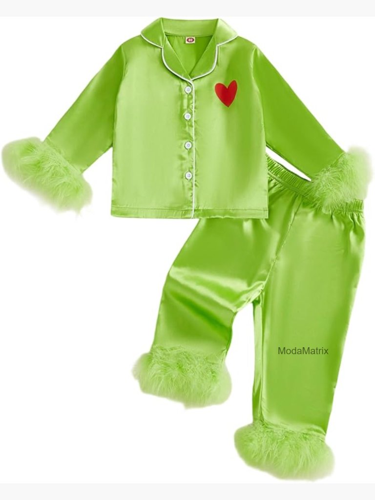 Kids Christmas Pajama Set Long Sleeve Button Down Satin Jammies Toddler Girls